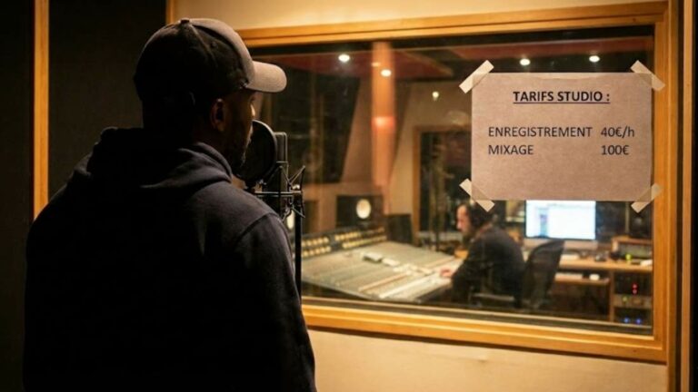 Chanteur en cabine, ingénieur au mixage et tarifs affichés : 40€/h enregistrement, 100€ mixage — Arena Studio